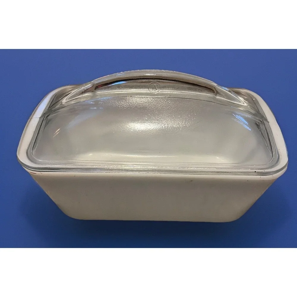 Vintage Westinghouse Milk Glass Refrigerator Dish Bread Pan Clear Lid MCM signed
